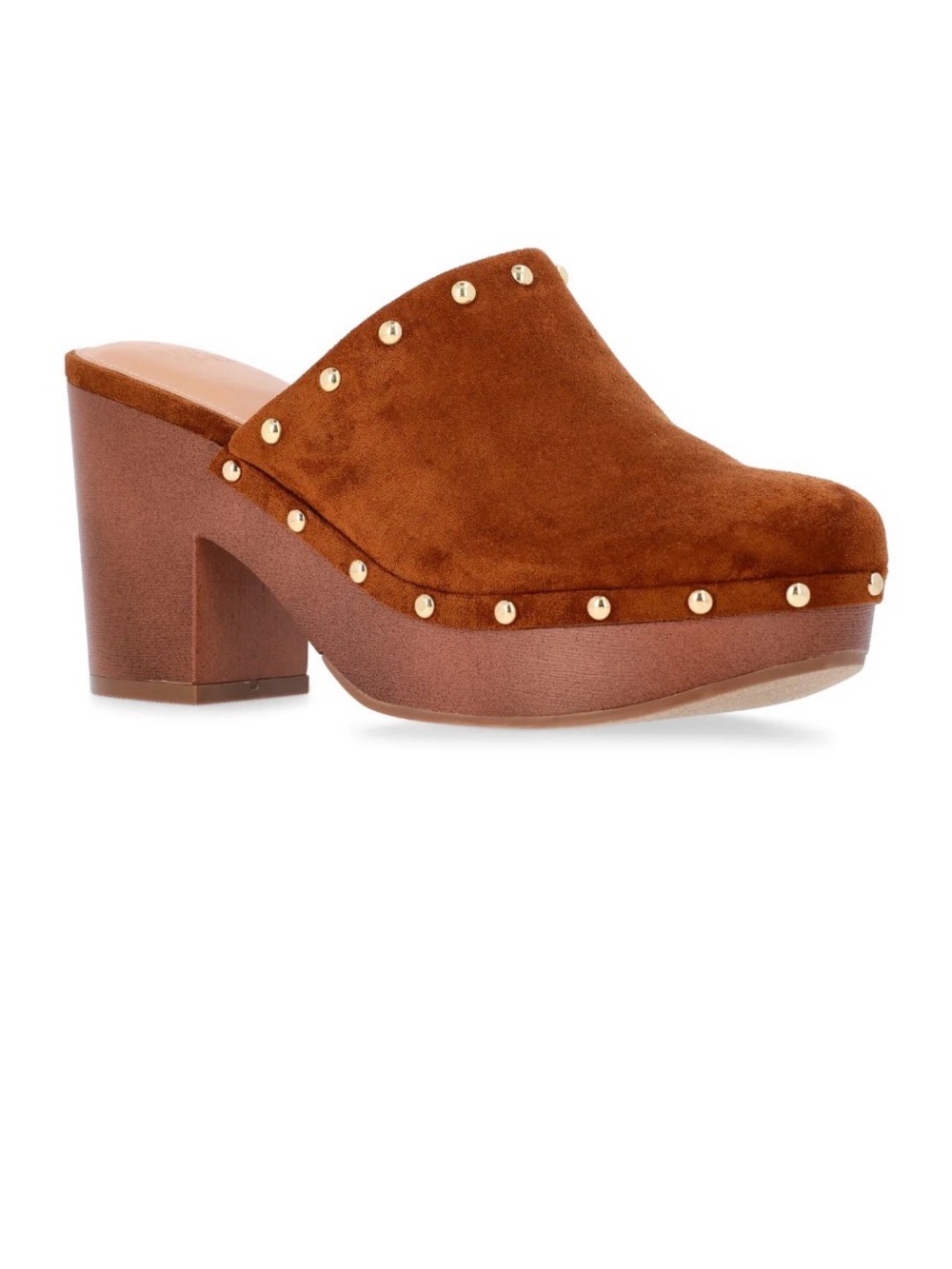 Time and Tru Women's Faux Suede Studded Clogs with Block Heels in VARIOUS SIZES